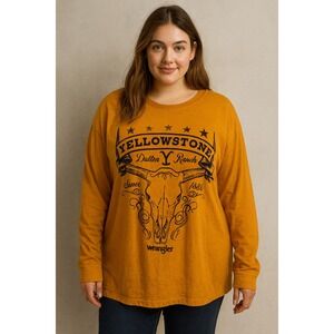 Wrangler Yellowstone Dutton Ranch Long Sleeve T Shirt Women's Orange Graphic Tee